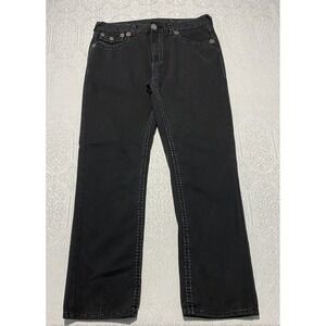 True Religion Ricky Super T Mens 40 Black Contrast Stitch Straight Leg Jeans USA